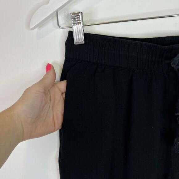 Oak and Fort Black Wide Leg Crop Pull On Pants with Pockets - Picture 4 of 6